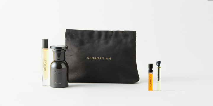 Free gift of a Sensoriam perfume pouch and 2 free mini perfumes with every full size perfume purchase