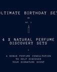 Four natural perfume minisets to help your family and friends find their own natural perfume signature scent. PLUS a 30 minute online perfume consultation with Sensoriam natural perfume expert Jessica Kiely. PRODUCTS INCLUDED: ・One Seed Organic Perfume Discovery Set ・Vahy Balanced Encounter Set Dawn ・Wyalba Discovery Set ・Aura-Soma Organic Perfume Miniset ・PLUS A Perfume Consultation to help discover your signature scent