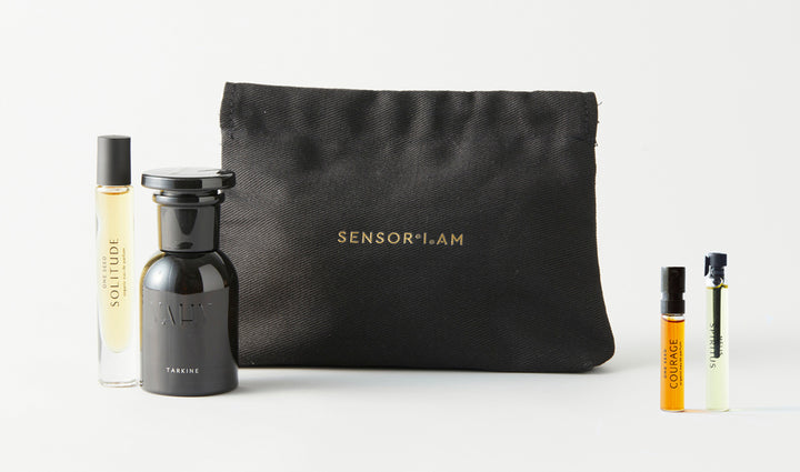 Free gift of a Sensoriam perfume pouch and 2 free mini perfumes with every full size perfume purchase
