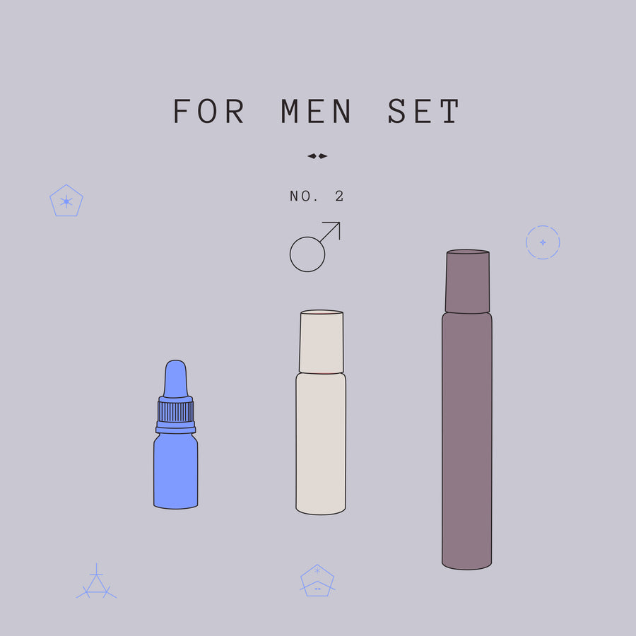 For Men 2 Gift Set is curated with three products chosen  for their masculine appeal.  PRODUCTS INCLUDED:  ・Feather & Seed Muse Essential Oil, 10ml ・Wyalba Rockpool Natural Perfume Spray, 10ml ・One Seed Slow Fire Natural Perfume Roll On, 9ml